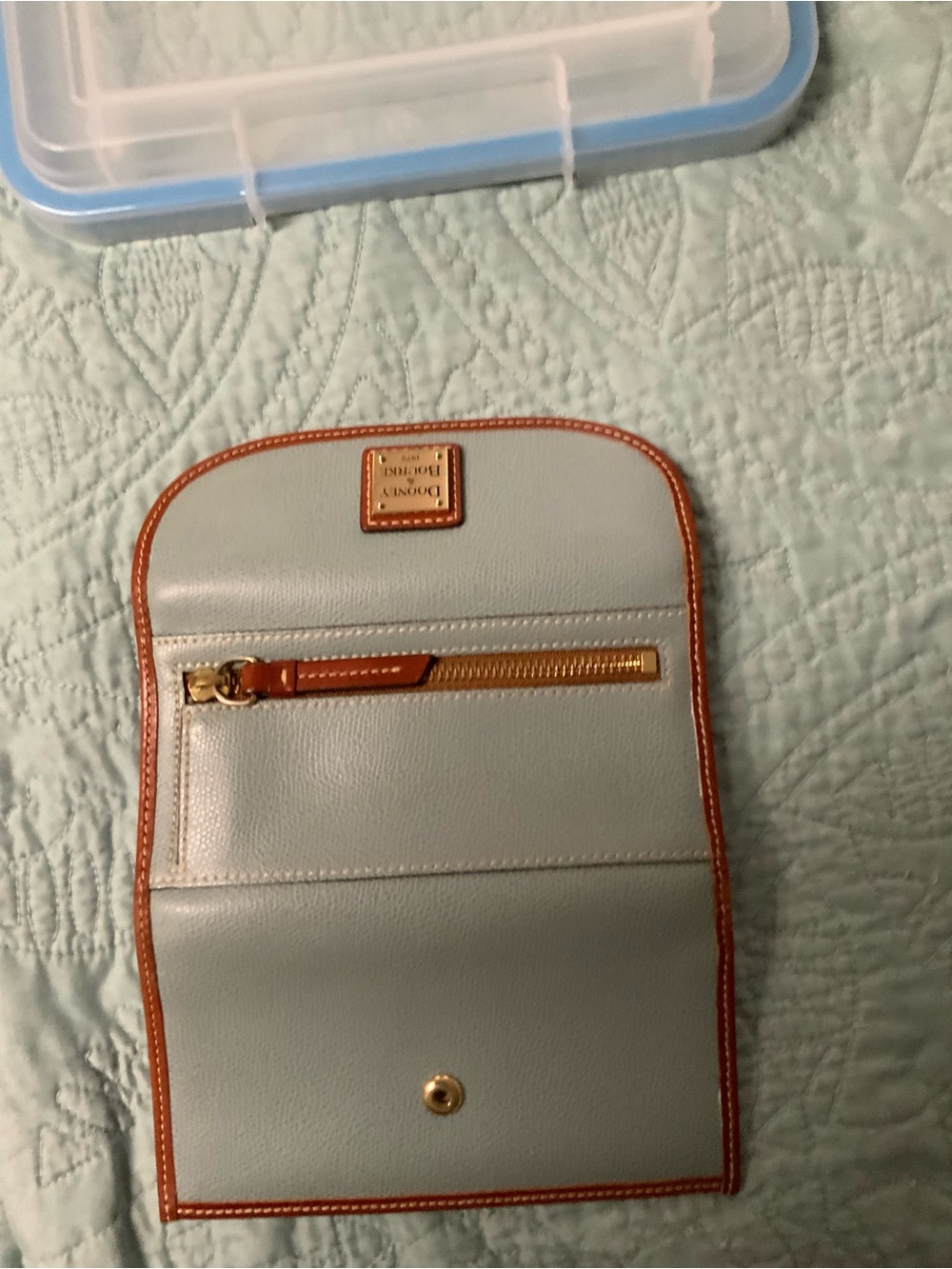 Dooney & Bourke Grey/Blue wallet with Brown Trim and Gold Hardware - Picture 5 of 5